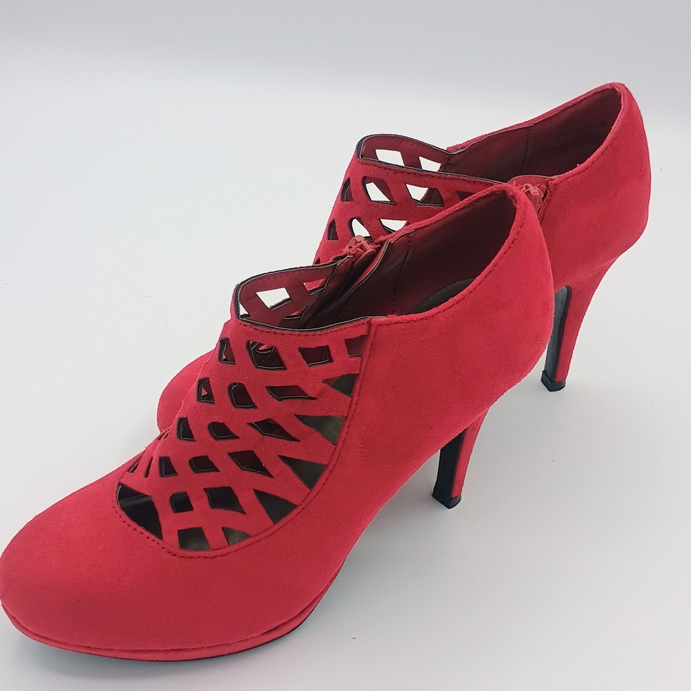 Impo Womens Tricia Red 6.5M Laser Cut Lattice Stiletto Booties